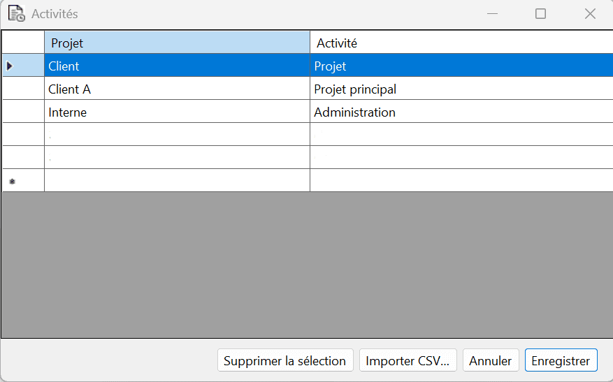 Gestion des activités dans Timecard Assistant
