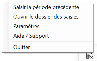 Menu de Timecard Assistant dans la zone de notification Windows